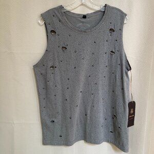 JOHN JOHN Unisex Sleeveless Distressed Jeweled T Shirt Top Gray Sz M NWT